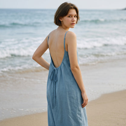 Dames effen cami-jurk met blote rug