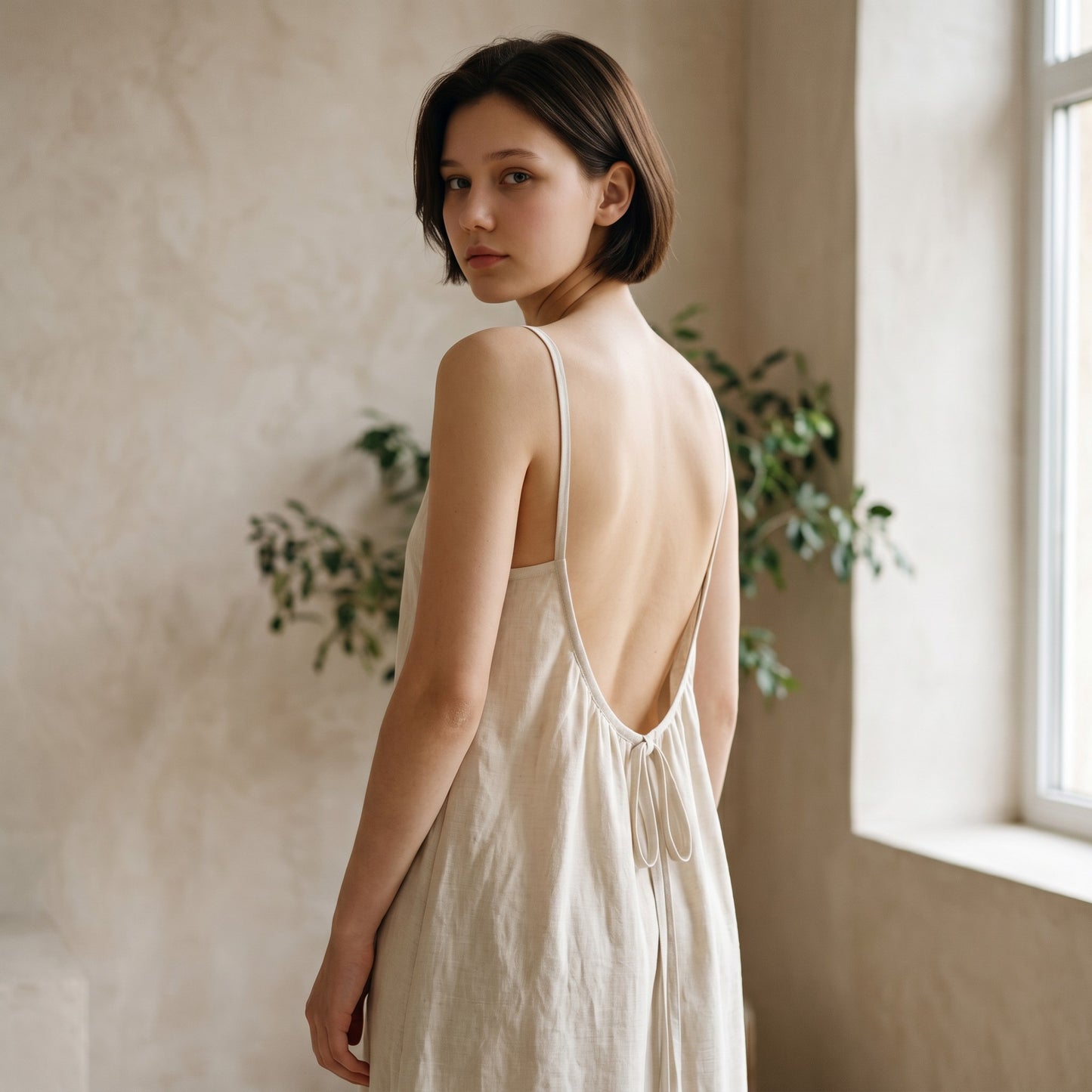 Dames effen cami-jurk met blote rug